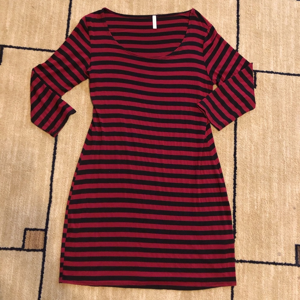PinkBlush Maternity Tunic Black/Red Stripe